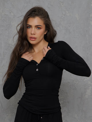 Lux Lounge Sparkle Button Top Long Sleeve