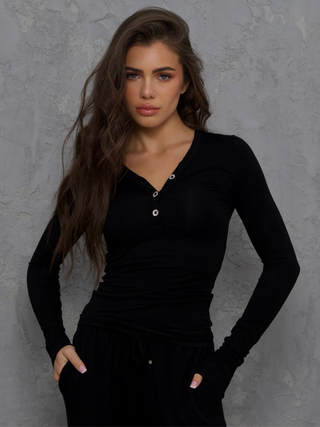Lux Lounge Sparkle Button Top Long Sleeve