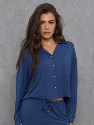 Lux Lounge Relaxed Sparkle Button Up Top