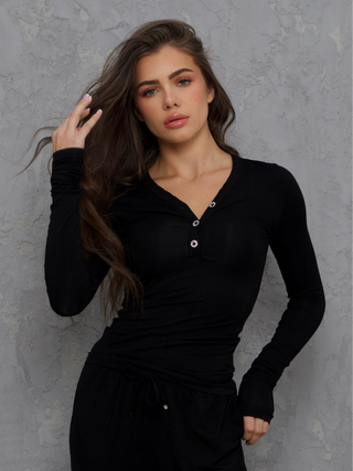 Lux Lounge Sparkle Button Top Long Sleeve