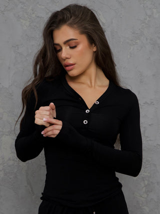 Lux Lounge Sparkle Button Top Long Sleeve